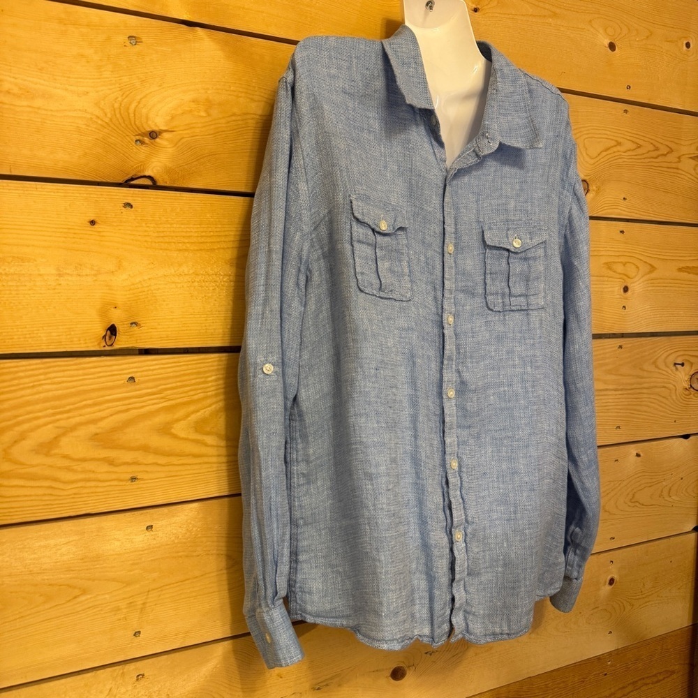 Murano Baird McNutt Men’s Blue Linen Slim Fit Button Down Shirt Size XL - Picture 5 of 10